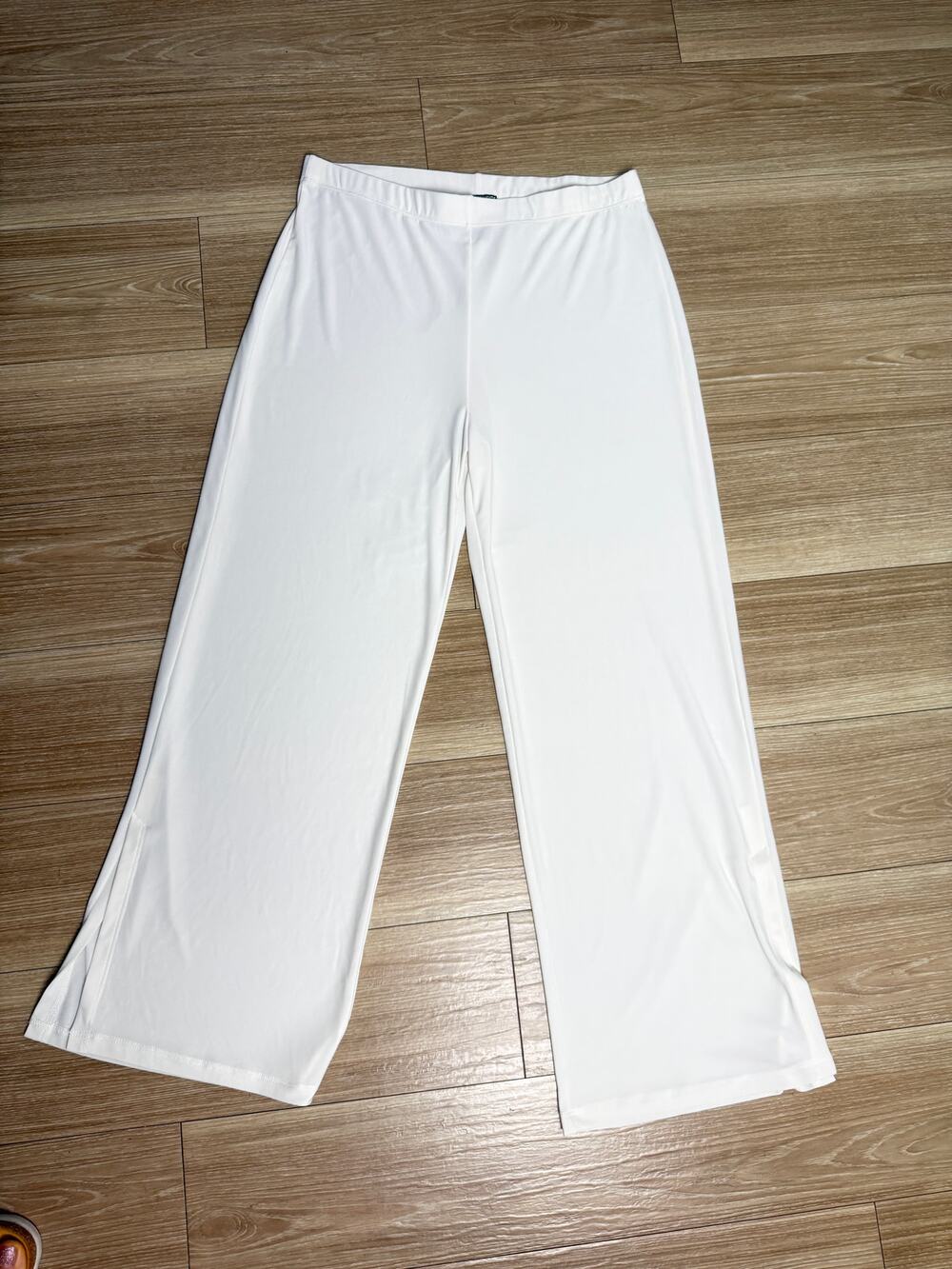 Clara Sunwoo Large White Wide Leg Side Slit Jersey Pants Made in USA